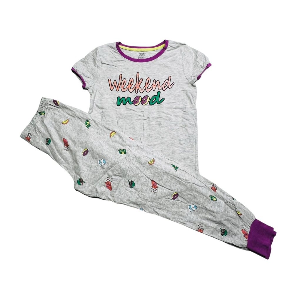 Cotton George Kids Pajama Set Girls 10 Y - Gray with‎ Purple Accents